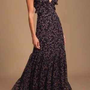 Lulus Darling Daydream Navy Floral Maxi Dress